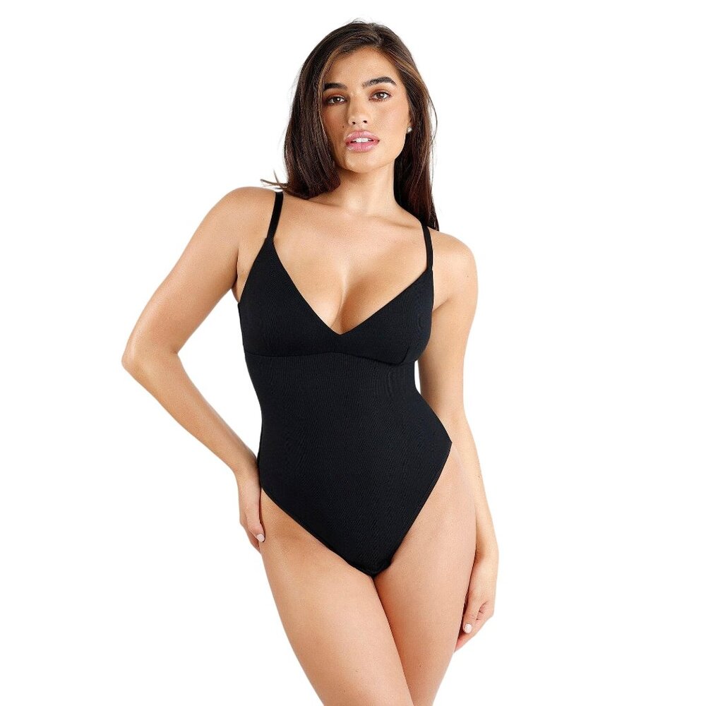 Popilush Shapewear Bodysuit Deep V-Neck Modal Slip Thong Black 3X NWT